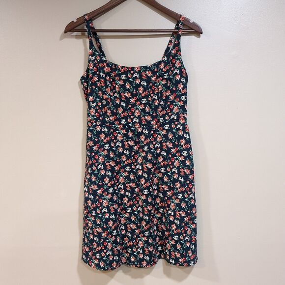 Old Navy Floral Sundress Linen Rayon Size Small Navy Blue Red Floral Strappy - Picture 1 of 9